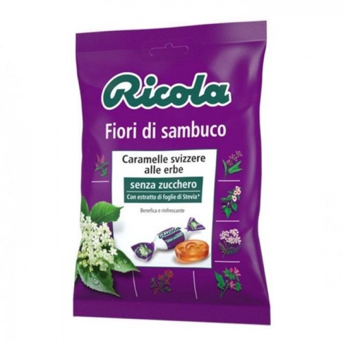 Льодяники Ricola з квітами бузини та травами стеву без цукру 70г Льодяники Ricola з квітами бузини та травами стеву без цукру 70г