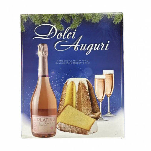 Подарочный набор Dolci Auguri шампанское + панеттон 750г Подарочный набор Dolci Auguri шампанское + панеттон 750г