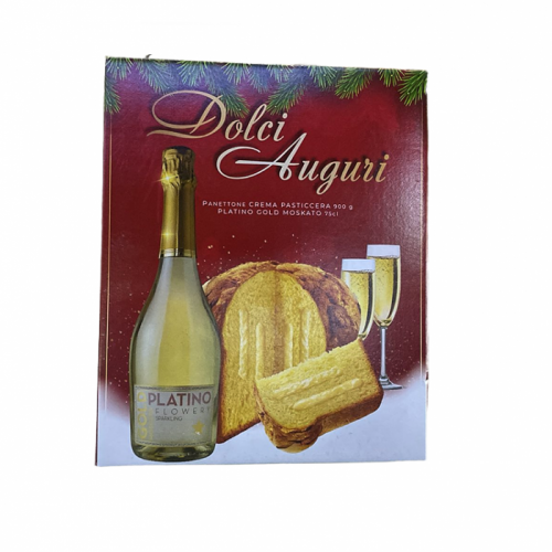Подарочный набор Dolci Auguri шампанское + панеттон с заварным кремом 900г Подарочный набор Dolci Auguri шампанское + панеттон с заварным кремом 900г