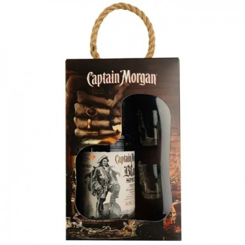 Ром Captain Morgan Black spised 1л подарочный +2 рюмки Ром Captain Morgan Black spised 1л подарочный +2 рюмки