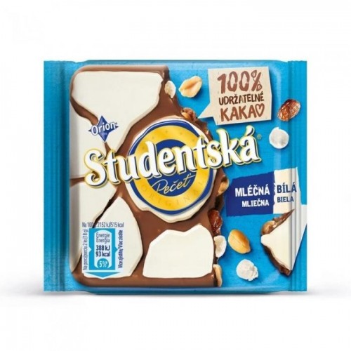 Шоколад Studentska молочный и белый с изюмом и арахисом 90г Шоколад Studentska молочный и белый с изюмом и арахисом 90г