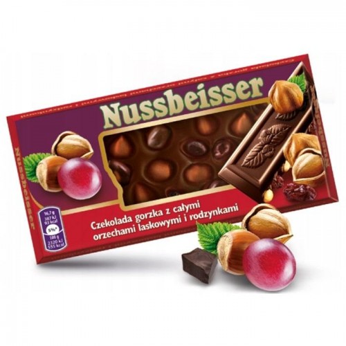Шоколад темный Nussbeisser с лесным орехом и изюмом 100г Шоколад темный Nussbeisser с лесным орехом и изюмом 100г