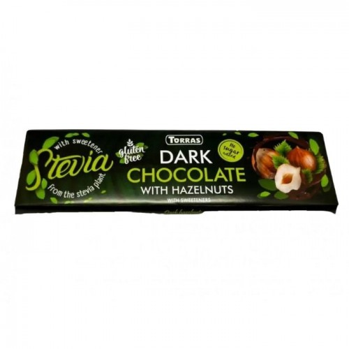 Шоколад Torras stevia чорний з цілим фундуком без глютену 300г Шоколад Torras stevia чорний з цілим фундуком без глютену 300г