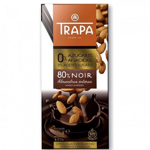 Шоколад Trapa черный 80% с миндалем без сахара 175г Шоколад Trapa черный 80% с миндалем без сахара 175г