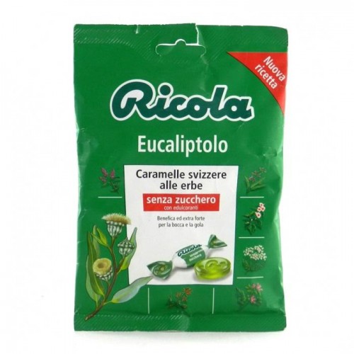 Льодяники Ricola з евкаліптом та травами без цукру 70г Льодяники Ricola з евкаліптом та травами без цукру 70г