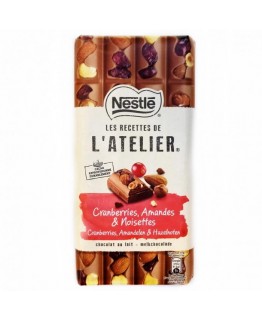 Шоколад Nestle L`atelier молочный с клюквой, миндалем и фундуком 170г