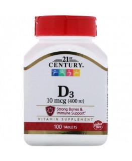 Витамины 21st Century D3 10 мкг (400м) 100шт Витамины 21st Century D3 10 мкг (400м) 100шт