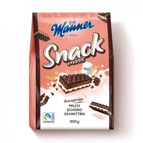 Вафли Manner Snack minis с какао кремом 300г Вафли Manner Snack minis с какао кремом 300г